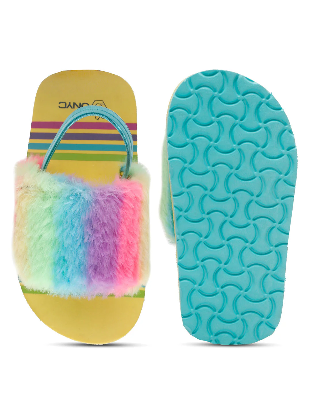 ONYC Kids Rainbow Slippers/Sliders for Girls with Adjustable Strap - Yellow - Image 6